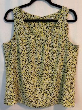Dana Buchman Neon Yellow and Black Abstract Print Sleeveless Top